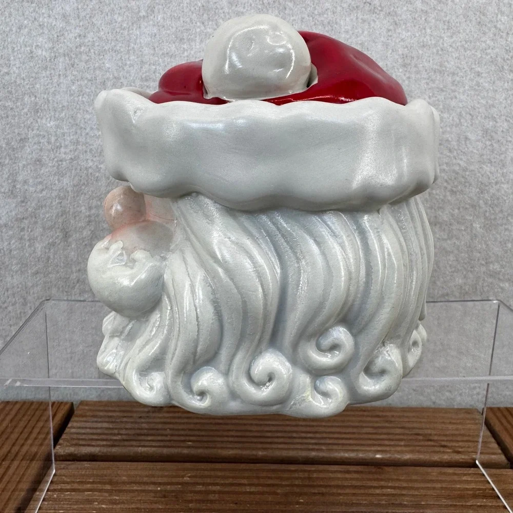 Vtg Santa Claus Head Ceramic Cookie Jar Red White Holiday Christmas Decor